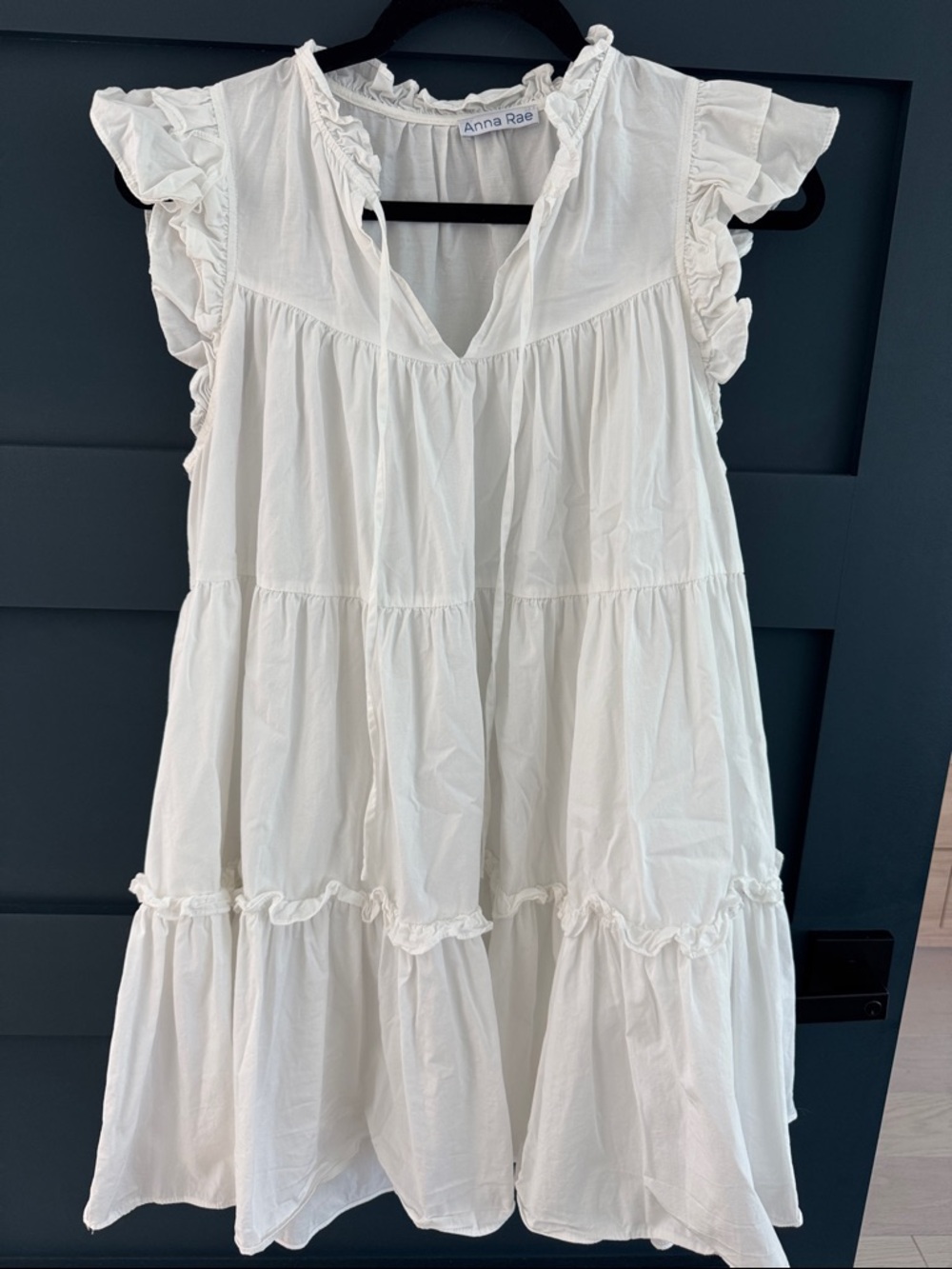 Anna Rae White Poplin Ruffle Tiered Sundress